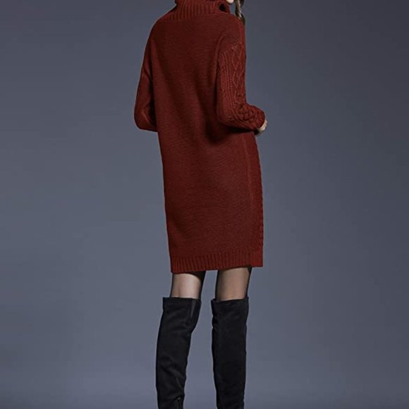 CHICELY Long Sleeve Turtle Neck Sweater Dress - Picture 2 of 7